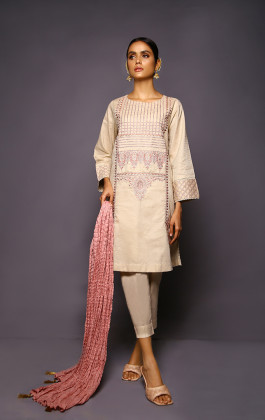 Beige 2 PCs Screen Print Embroided